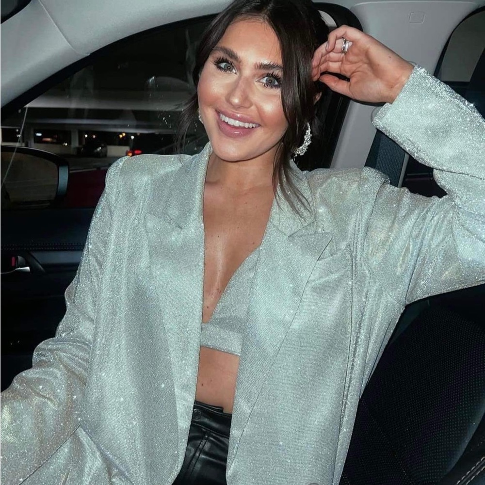 Silver sequin crop top and blazer set